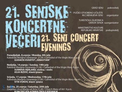 21. Senjske koncertne večeri (8. srpnja - 6. kolovoza 2019.)